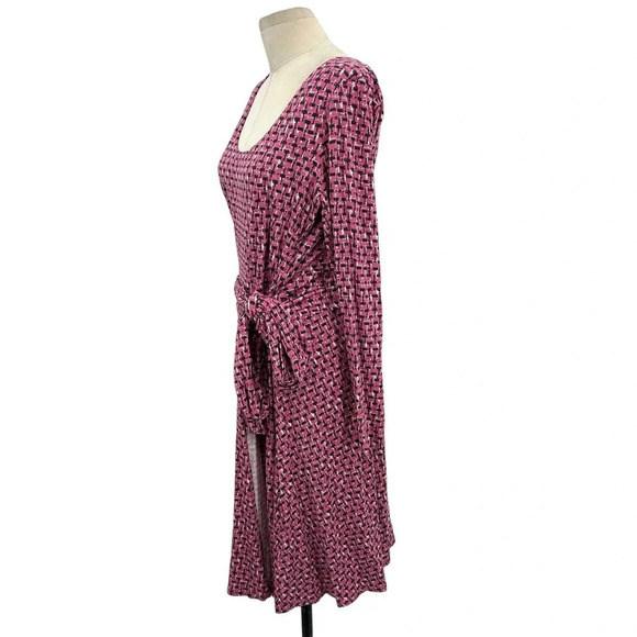 Boden‎ Silvia Long Sleeve A-line Faux Tie Wrap Dress Pink Size US 12R - Picture 6 of 9